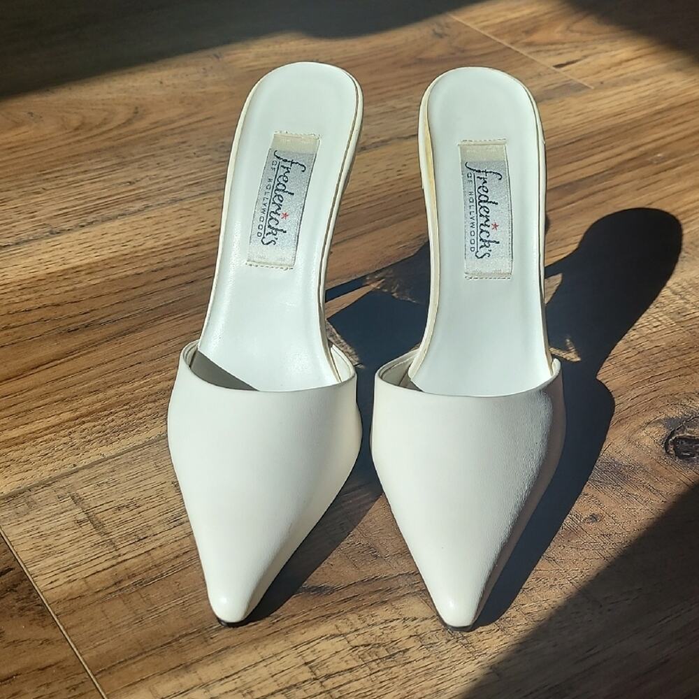 80s Vintage Frederick's of Hollywood White Women's Heels, Size 7, White & Silver